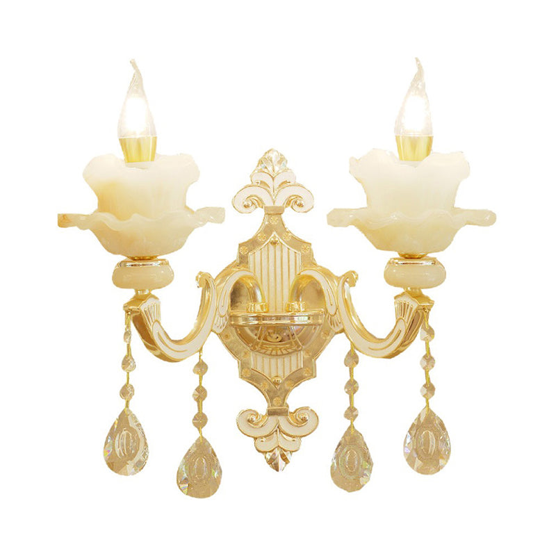 Rüsche Jade Wandleuchte Retro-Stil Wohnzimmer Wandleuchte mit Kristallakzent in Gold
