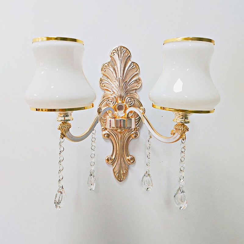 Frendorf | Goldene Blumen-Wandlampe Retro-Stil mattglas Wohnzimmer Wandleuchte mit Kristallakzent
