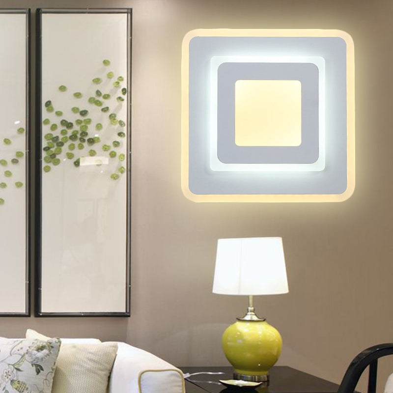 Frendorf | Minimalistische Acryl Rond/Vierkant Wandlamp Sfeervolle Energiebesparende LED Witte Wandlamp, Warm/Witte Licht