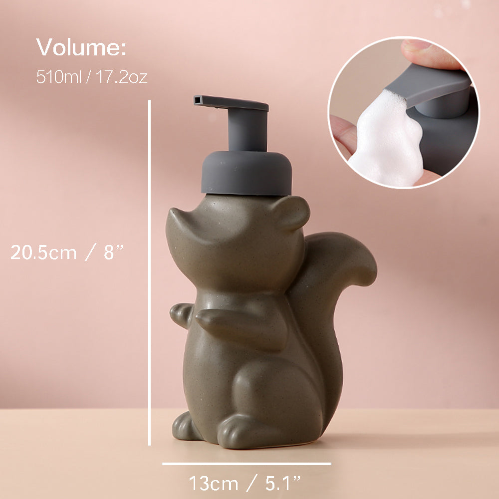 Keramischer Seifenspender, Eichhörnchen Schaum-Pumpen Badezimmerflasche, Tierdesign, nachfüllbare wiederverwendbare Lotion-Pumpe für Badezimmer Küche, 510ml/17,2oz