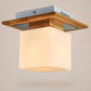 Frendorf | LogLight Minimalistische Deckenleuchte | Quadratisches Holz- und Glasdesign | Nordic 1-flammige Beleuchtung