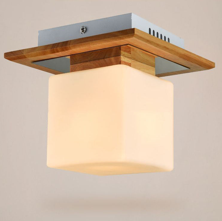 Frendorf | LogLight Minimalistische Deckenleuchte | Quadratisches Holz- und Glasdesign | Nordic 1-flammige Beleuchtung