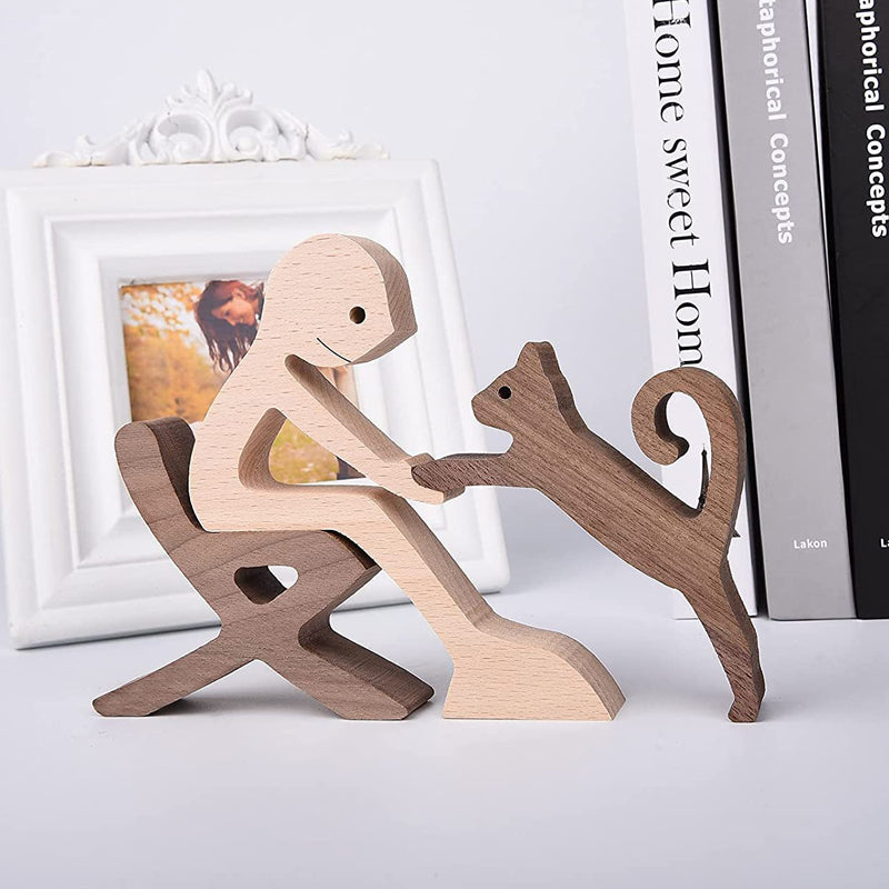 Frendorf | Geschenk für Tierliebhaber - Holzskulptur Tischornamente - Die Liebe zwischen Ihnen und Ihrem pelzigen Freund