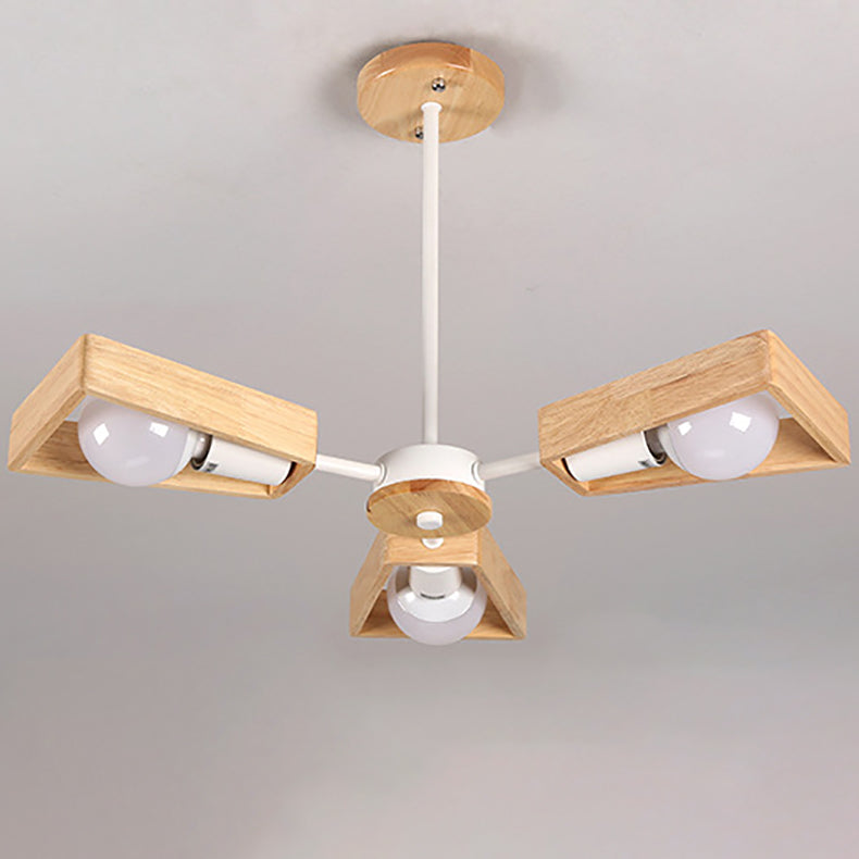 Zeitgenössischer skandinavischer Windmühlen-Eisenholz 3/5/6/8 Licht Kronleuchter für das Wohnzimmer