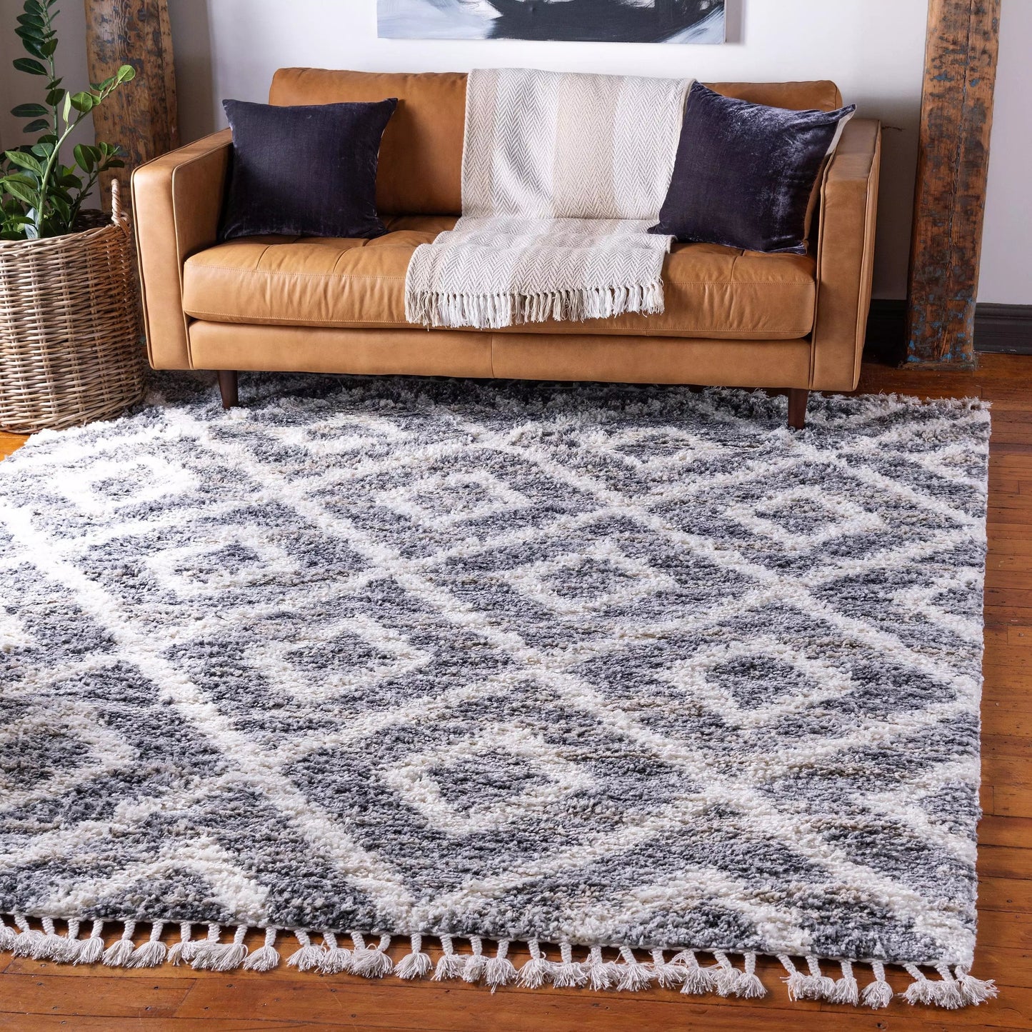 Frendorf | DiamondLuxe Shag - Teppich mit Diamantmuster | Shaggy Hochflorteppich | Weich & Modern | Perfekt für Wohnzimmer