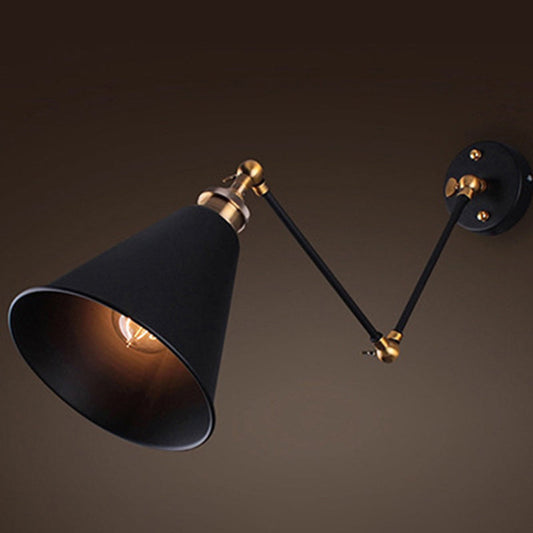 Frendorf | Schwarze Regenschirm Schatten Klappbare Wandlampe Retro Stil Einzelne Glühbirne Restaurant Wandbeleuchtung Fixture