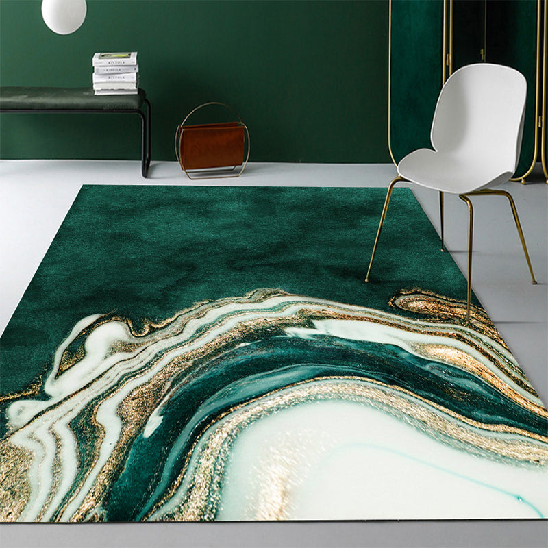 Frendorf | Moderne Abstracte Patroon Vloerkleed Donkergroen Katoenen Mengsel Gebied Vloerkleed Eenvoudig Onderhoud Dieren Vriendelijk Tapijt voor Woonkamer