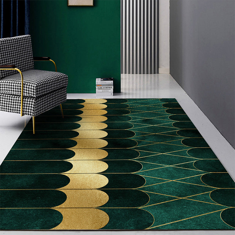 Frendorf | Moderne Abstracte Patroon Vloerkleed Donkergroen Katoenen Mengsel Gebied Vloerkleed Eenvoudig Onderhoud Dieren Vriendelijk Tapijt voor Woonkamer