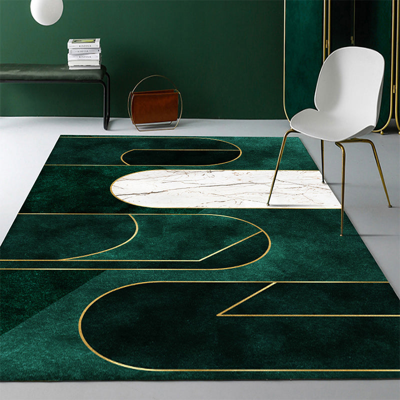 Frendorf | Moderne Abstracte Patroon Vloerkleed Donkergroen Katoenen Mengsel Gebied Vloerkleed Eenvoudig Onderhoud Dieren Vriendelijk Tapijt voor Woonkamer