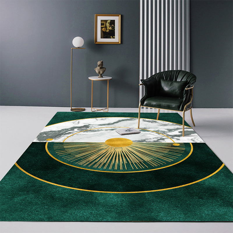 Frendorf | Moderne Abstracte Patroon Vloerkleed Donkergroen Katoenen Mengsel Gebied Vloerkleed Eenvoudig Onderhoud Dieren Vriendelijk Tapijt voor Woonkamer