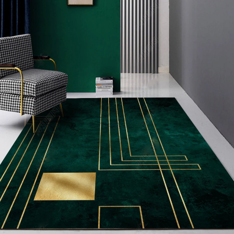 Frendorf | Moderne Abstracte Patroon Vloerkleed Donkergroen Katoenen Mengsel Gebied Vloerkleed Eenvoudig Onderhoud Dieren Vriendelijk Tapijt voor Woonkamer