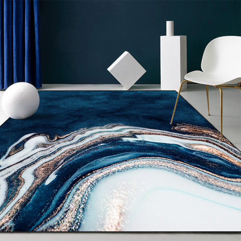 Frendorf | Blauwe Abstracte Gedrukte Tapijt Katoenmix Creatief Vloerkleed Wasbaar Antislip Achtergrond Area Tapijt voor Woonkamer