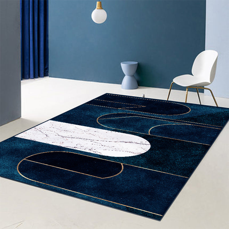 Frendorf | Blauwe Abstracte Gedrukte Tapijt Katoenmix Creatief Vloerkleed Wasbaar Antislip Achtergrond Area Tapijt voor Woonkamer