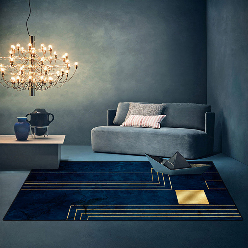 Frendorf | Blauwe Abstracte Gedrukte Tapijt Katoenmix Creatief Vloerkleed Wasbaar Antislip Achtergrond Area Tapijt voor Woonkamer