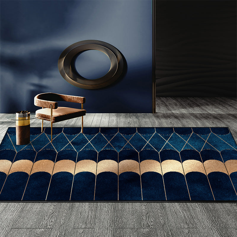 Frendorf | Blau Abstract Gedruckter Teppich Baumwollmischung Kreativer Teppich Waschbar Rutschfeste Rückseite Teppich für das Wohnzimmer