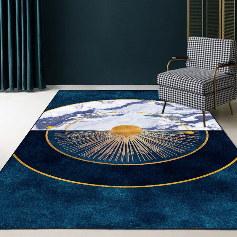 Frendorf | Blauwe Abstracte Gedrukte Tapijt Katoenmix Creatief Vloerkleed Wasbaar Antislip Achtergrond Area Tapijt voor Woonkamer