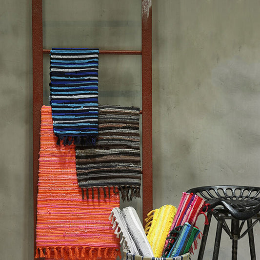 Frendorf | Bohemian Schlafzimmer Teppich Multi Farbige Gestreifte Muster Bereich Teppich Baumwolle Leicht Pflege Waschbarer Teppich mit Quasten