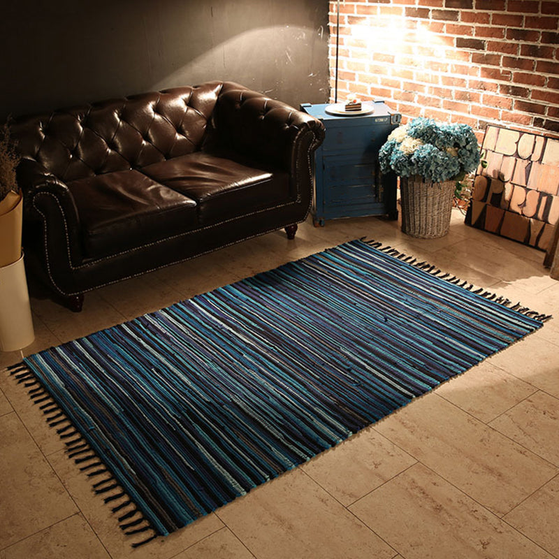 Frendorf | Bohemian Schlafzimmer Teppich Multi Farbige Gestreifte Muster Bereich Teppich Baumwolle Leicht Pflege Waschbarer Teppich mit Quasten