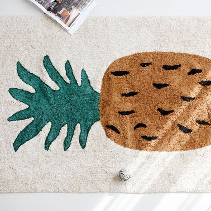 Frendorf | Braun Kinderzimmerteppich Niedlicher Cartoon-Ananas-Musterteppich Mischgewebe Pflegeleicht tierfreundlicher Teppich