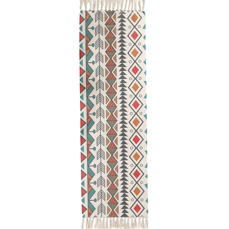 Frendorf | Boho Schlafzimmer Teppich Multi-Farbige Geo Gedruckter Teppich Baumwolle Einfache Pflege Fleckenbeständiger Teppich mit Quaste