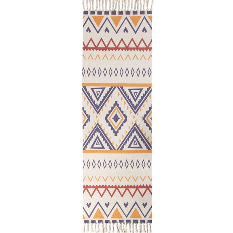 Frendorf | Boho Schlafzimmer Teppich Multi-Farbige Geo Gedruckter Teppich Baumwolle Einfache Pflege Fleckenbeständiger Teppich mit Quaste