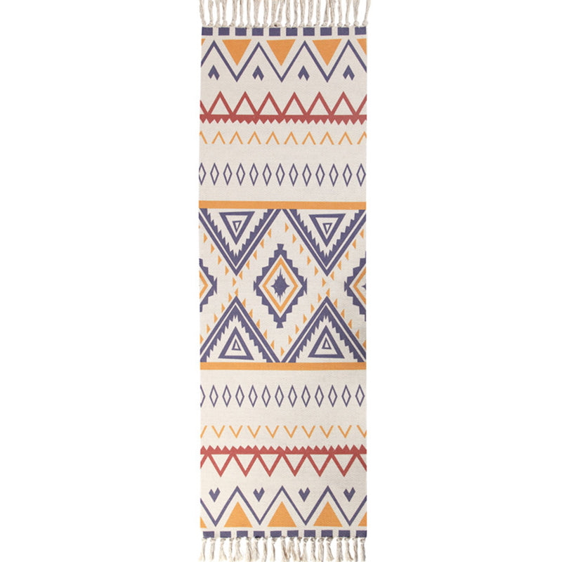 Frendorf | Boho Schlafzimmer Teppich Multi-Farbige Geo Gedruckter Teppich Baumwolle Einfache Pflege Fleckenbeständiger Teppich mit Quaste
