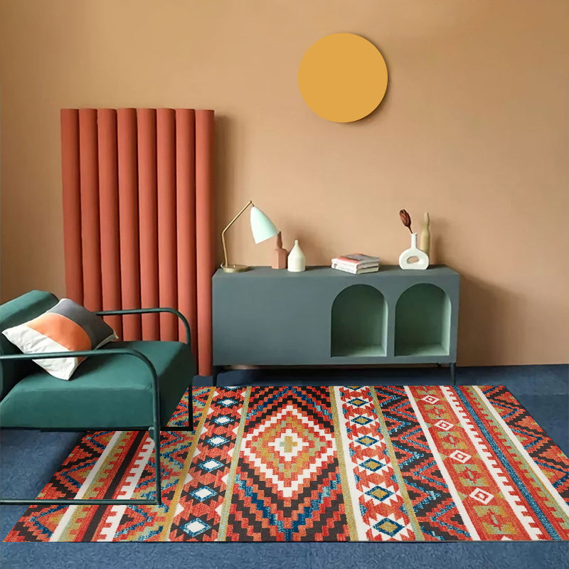 Frendorf | Bohemian Südwestliches Muster Teppich Mehrfarbig Polyester Bereichsteppich rutschfeste Rückseite waschbarer Bereichsteppich für Dekoration