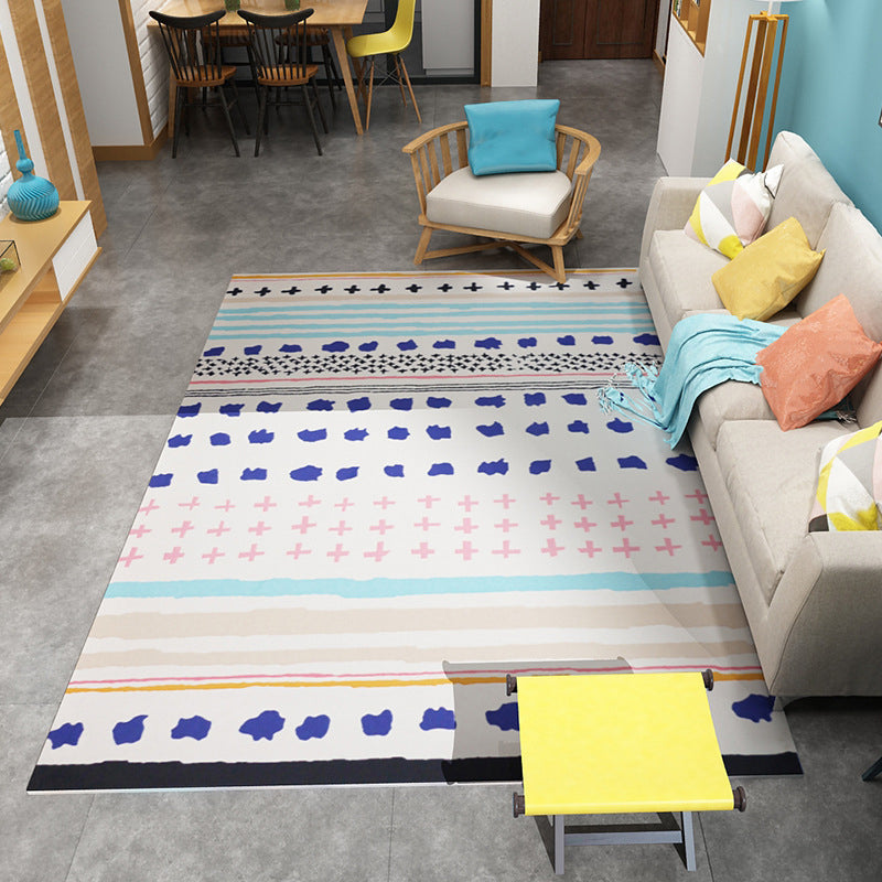 Frendorf | Boho Wohnzimmerteppich Multi Farbe Geo Gedruckt Bereichsteppich Synthetisch Fleckenresistent Waschbar Rutschfester Teppich