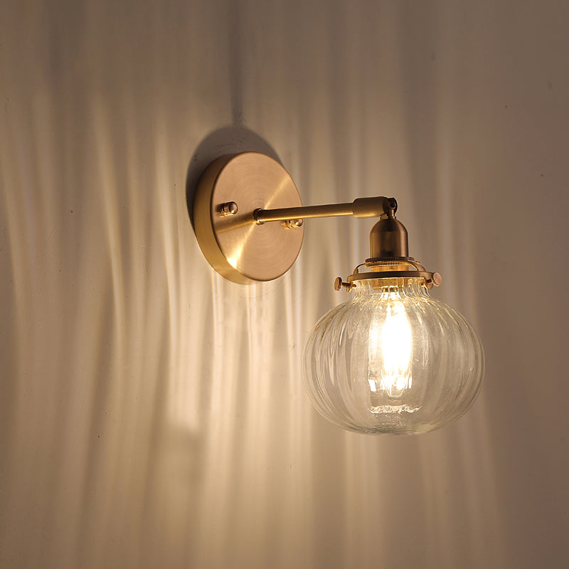 Frendorf | Kürbis Schatten Glas Wandmontage Licht Antik Stil 1-Licht Nachttisch Wandbeleuchtung Armatur