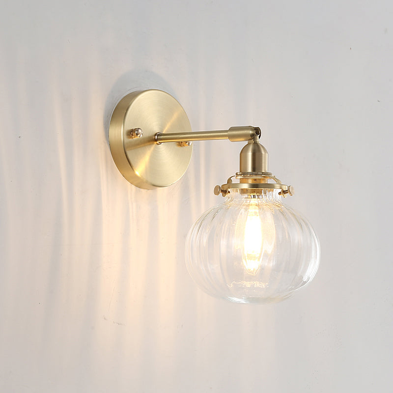 Frendorf | Kürbis Schatten Glas Wandmontage Licht Antik Stil 1-Licht Nachttisch Wandbeleuchtung Armatur