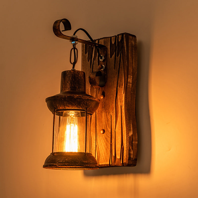Frendorf | Industrielle Laterne Wandmontage Licht 1-Lampe Eisen Wandlicht mit klarem Glas-Schirm für Restaurant