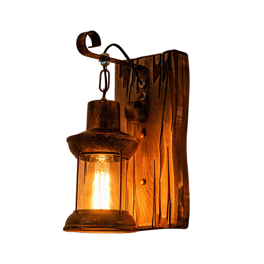 Frendorf | Industrielle Laterne Wandmontage Licht 1-Lampe Eisen Wandlicht mit klarem Glas-Schirm für Restaurant