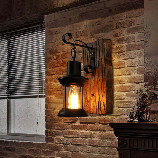 Frendorf | Industrielle Laterne Wandmontage Licht 1-Lampe Eisen Wandlicht mit klarem Glas-Schirm für Restaurant
