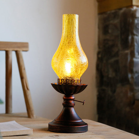 Knackglas Kamin Schirm Kerosin Licht Retro Nachttisch Beleuchtung in Bronze