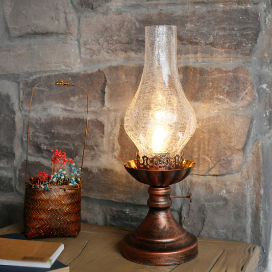Knackglas Kamin Schirm Kerosin Licht Retro Nachttisch Beleuchtung in Bronze