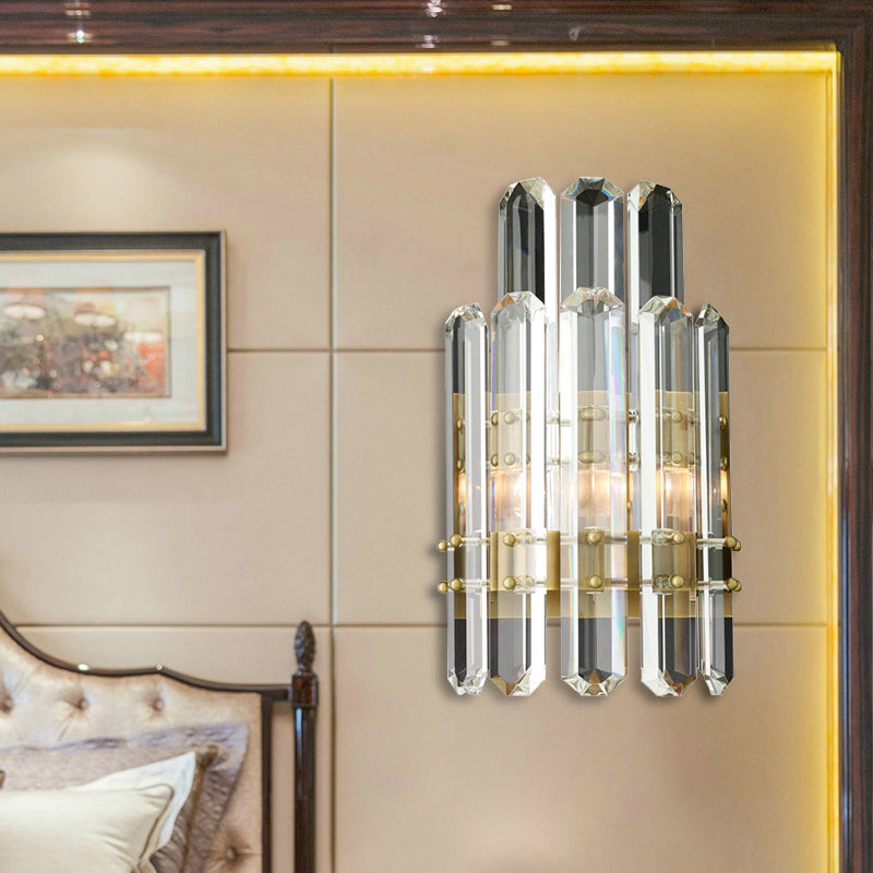 Frendorf | 1/2-Bulb Nachttisch Wandlampe zeitgenössischer Stil Chrom/Gold Wandmontierte Lampe mit klarem Kristallprisma