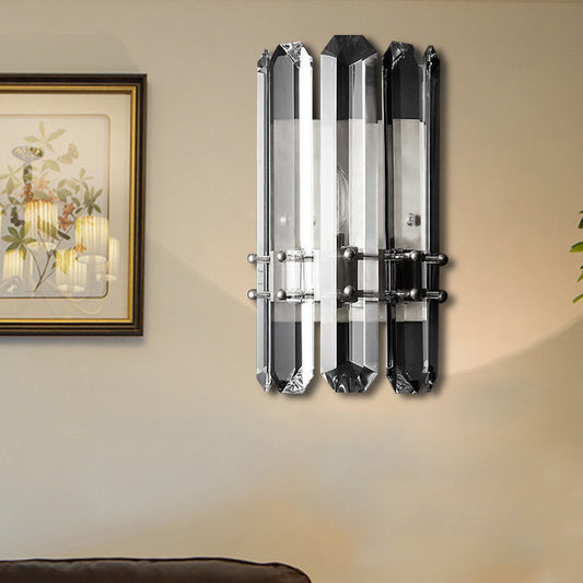 Frendorf | 1/2-Bulb Nachttisch Wandlampe zeitgenössischer Stil Chrom/Gold Wandmontierte Lampe mit klarem Kristallprisma