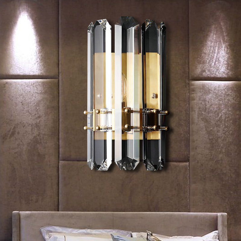 Frendorf | 1/2-Bulb Nachttisch Wandlampe zeitgenössischer Stil Chrom/Gold Wandmontierte Lampe mit klarem Kristallprisma