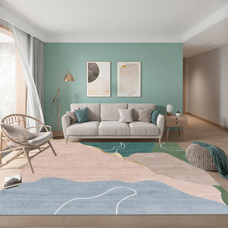 Frendorf | Beruhigender Farbblockteppich Mehrfarbig Baumwollmischung Innenraumteppich Rutschfeste Rückseite Maschinenwaschbar Teppich für Raum