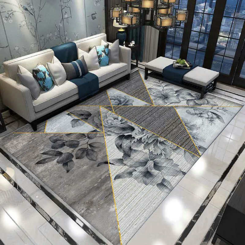 Luxus Wohnzimmer Teppich Mehrfarbiges Pflanzenmuster Teppich Polypropylen Maschinenwaschbar Rutschfester Teppich