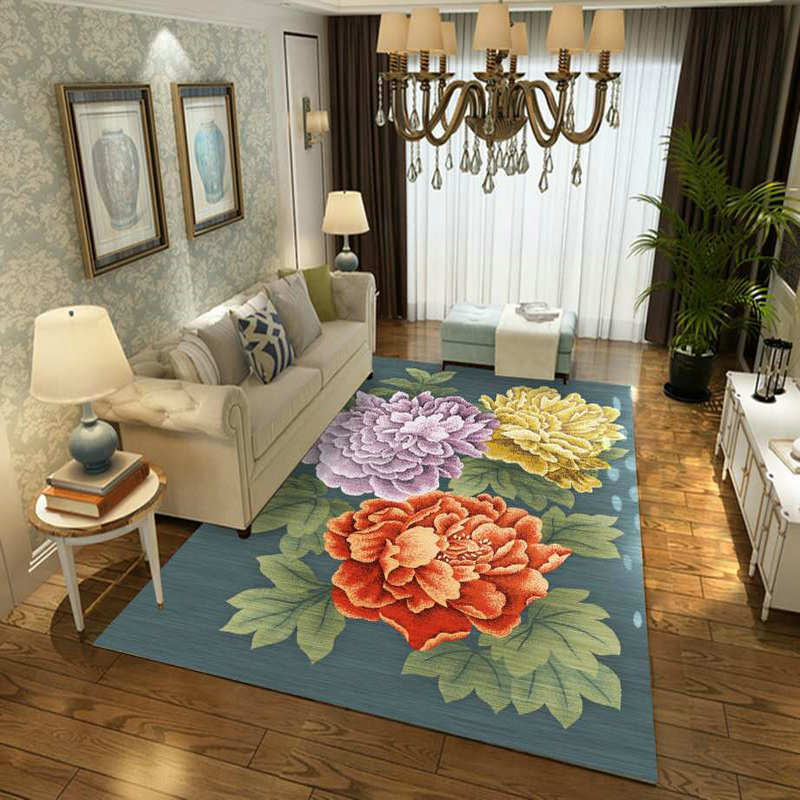 Luxus Wohnzimmer Teppich Mehrfarbiges Pflanzenmuster Teppich Polypropylen Maschinenwaschbar Rutschfester Teppich