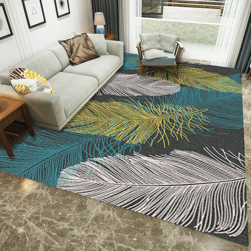 Luxe Wohnzimmerteppich Mehrfarbig Pflanzen Indoor Teppich Synthetik Pflegeleicht Maschinenwaschbar Teppich