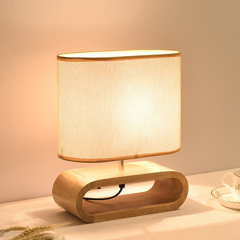 Nordic Style Rechteckige Nachttischlampe Holz 1-Licht Nachttischlampe mit Stoffschirm