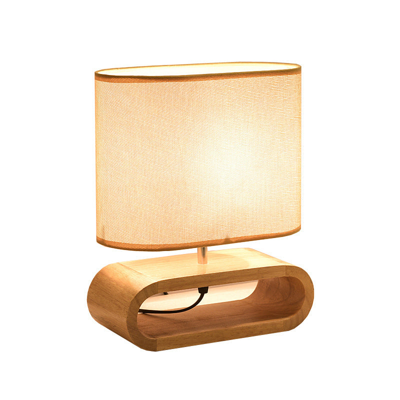 Nordic Style Rechteckige Nachttischlampe Holz 1-Licht Nachttischlampe mit Stoffschirm
