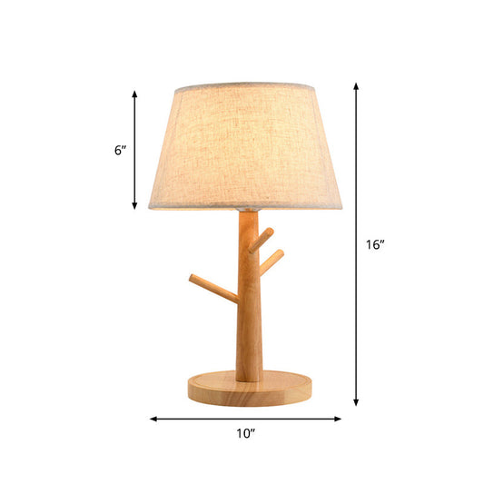 Holz Baum Ast Nachttischlampe Minimalistisch 1 Kopf Nachttischbeleuchtung mit konischem Stoffschirm in Weiß