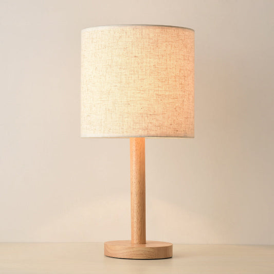 Geometrische Stoff Tischlampe Moderner Stil Einzelne Weiße Nachttischlampe mit Holzfuß