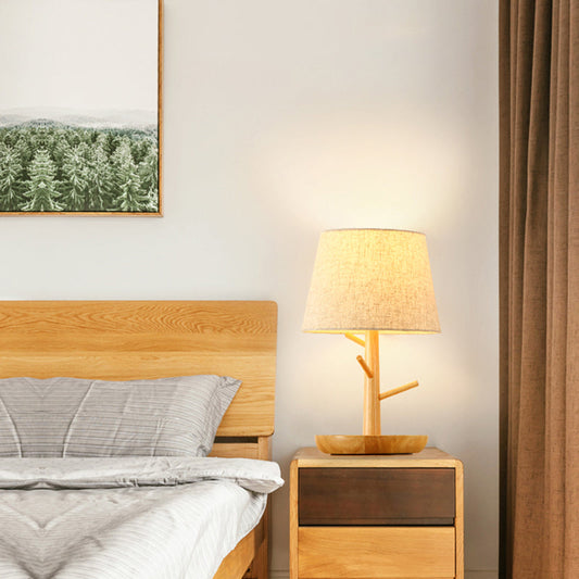 Z tapered Schlafzimmer Tischlampe Stoff 1-Licht zeitgenössische Nachttischbeleuchtung in Holz