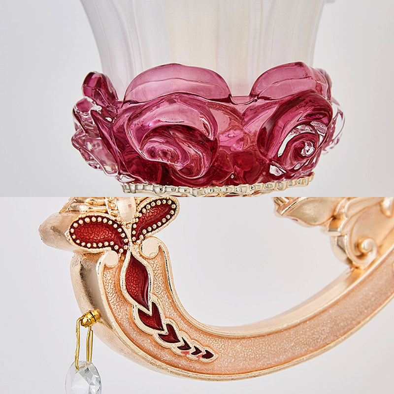 Frendorf | Blumenmilchglas Wandlampe Vintage Stil 1/2-Licht Messingfinish Wandleuchte mit klarer Kristaldekoration