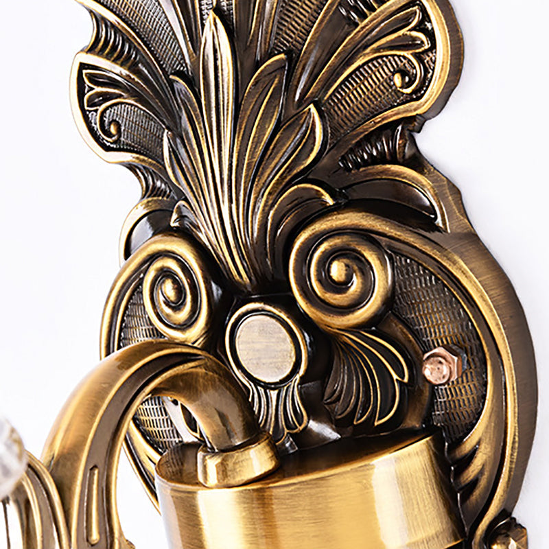 Frendorf | 1/2-Licht Wohnzimmer Wandmontage Lampe Vintage Stil Messing Wandleuchte mit Blüten klar strukturiertem Glasschirm