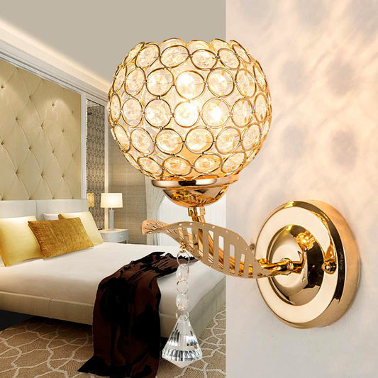 Frendorf | 1 Glühbirne Korridor Wandmontagebeleuchtung Vintage-Stil Gold Wandlampe mit globalem klarem Kristallschirm